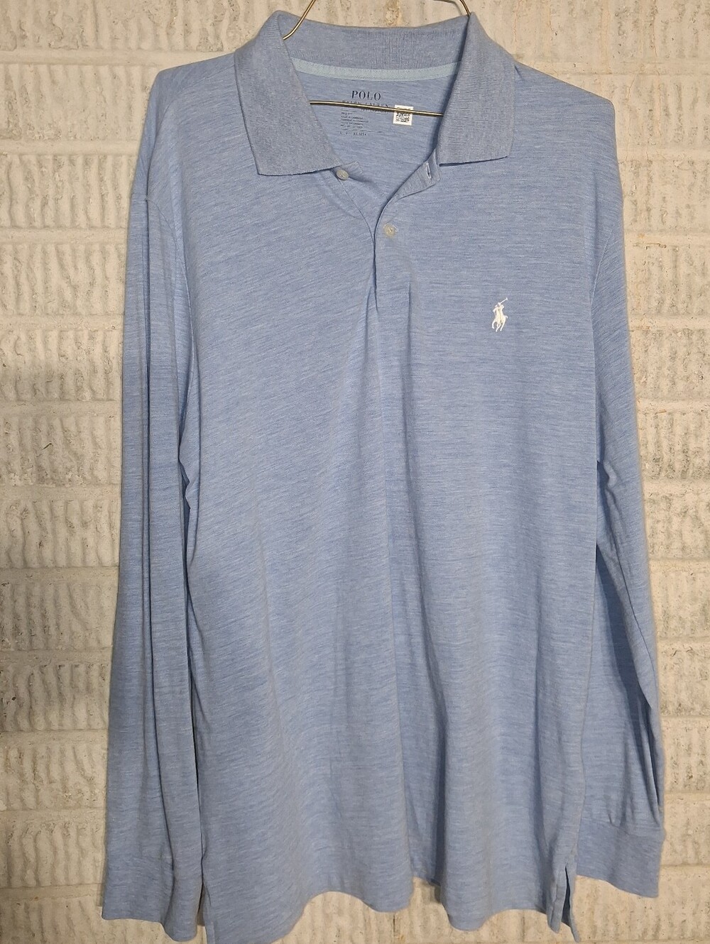 Polo by Ralph Lauren Men’s Long-Sleeve Polo — Heather Light Blue In A Size Large